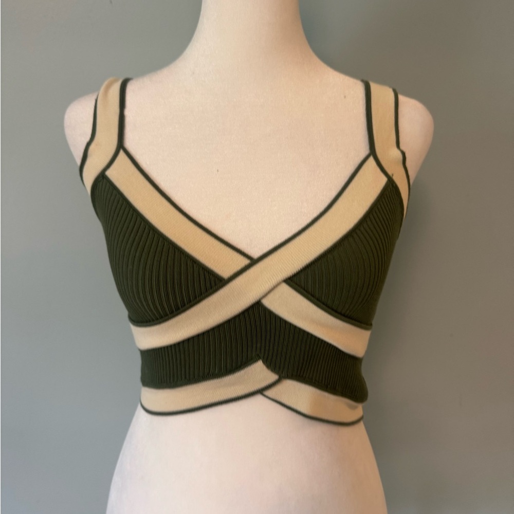Cider Green and Cream Crop Top XS